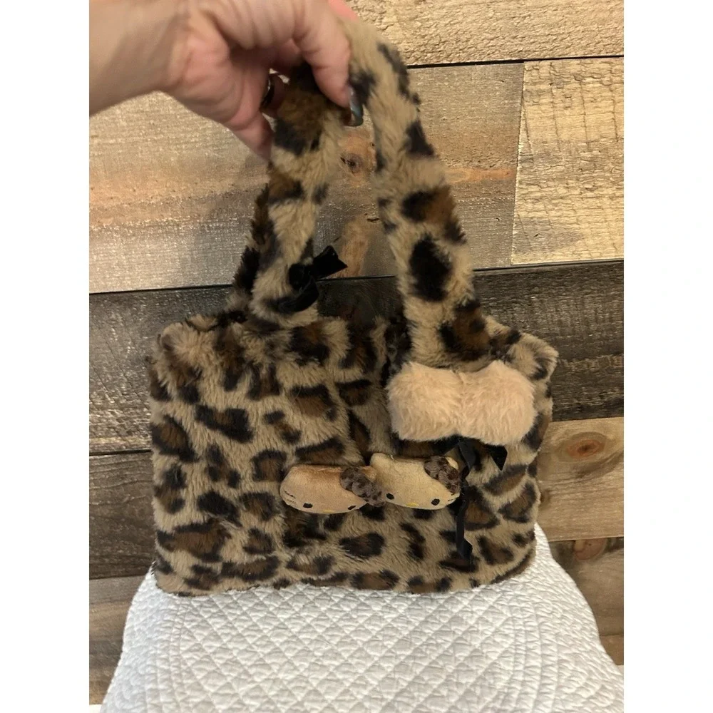 Hello Kitty Leopard Print Plush Tote‎ Bag- faux fur Never Used